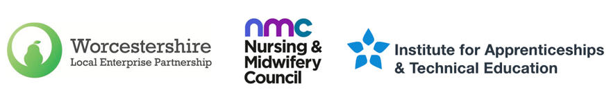 Logos for Worcestershire Local Enterprise Partnership; Nursing & Midwifery Council; and Institute for Apprenticeship and Technical Education