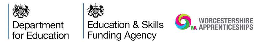 Logos for Department for Education; Education & Skills Funding Agency; Worcestershire Apprenticeships